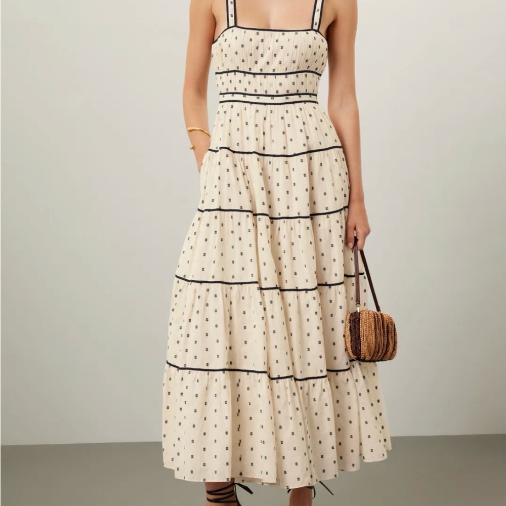 Ulla Johnson Clemente Tiered A-line Midi-Dress with black trim